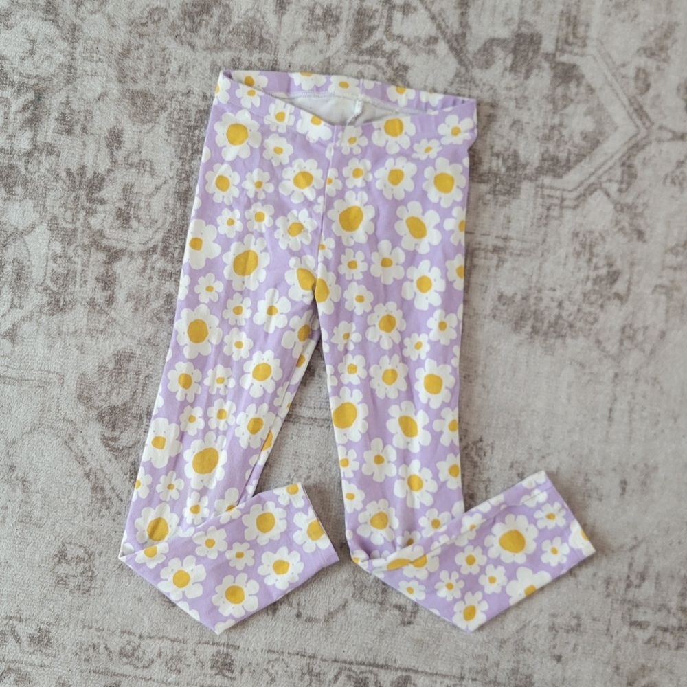Cat & Jack Girls 5T Floral Leggings Purple White Yellow Flowers